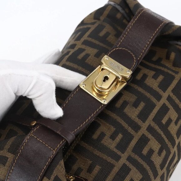 FENDI Zucca Canvas Vanity Hand Bag Black Brown Auth 150076 - Picture 8 of 16
